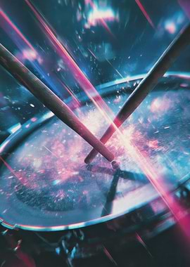 Drum Set with Sticks and Light Effects