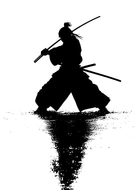 Samurai Silhouette with Sword Reflection