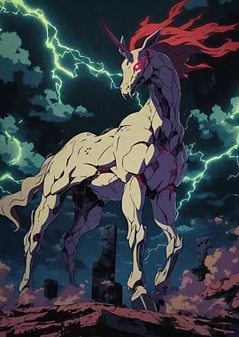 Cyberpunk Unicorn in Stormy Landscape