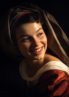 Smiling Woman in Renaissance Style Portrait