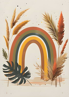 Boho Rainbow with Plants Illustration