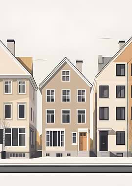 Minimalist Row of Houses Illustration