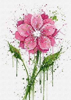 Pink Flower Watercolor with Splatters
