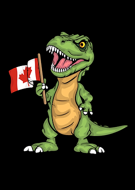 Cartoon Dinosaur Holding Canadian Flag