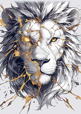 Lion with Golden Cracks