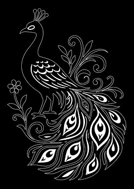 Elegant Peacock Illustration on Black Background