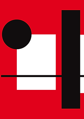 Abstract Red, White, and Black Composition