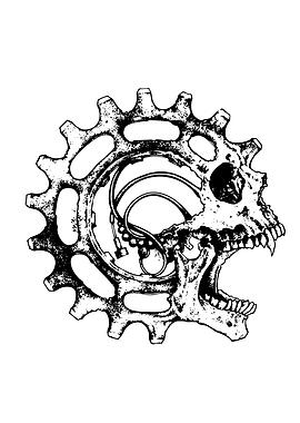 Skull Gear Black and White Illustration