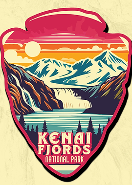 Vintage Kenai Fjords National Park, retro US national park