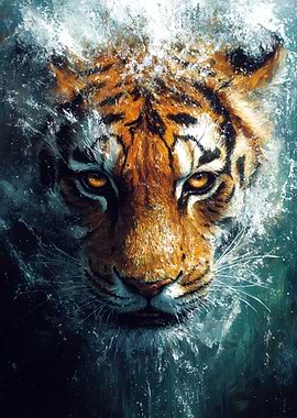 Tiger in Water Painting
