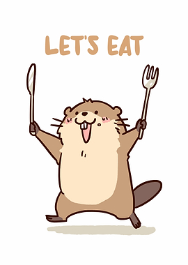 Cartoon Otter Ready to Eat