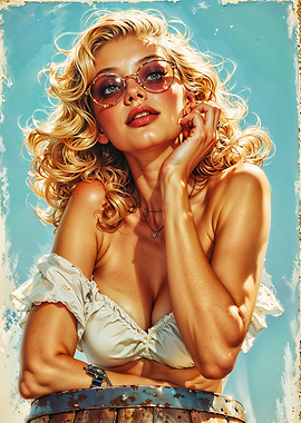 Blonde Woman with Sunglasses on Barrel