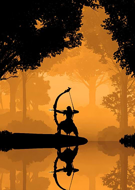 Archer in a misty forest