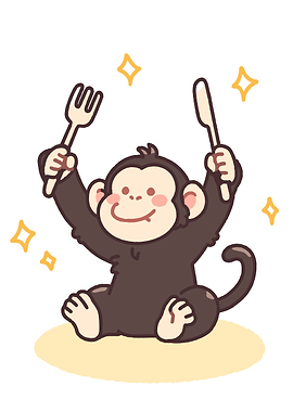 Cartoon Monkey with Fork and Knife