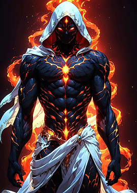 Fiery hooded figure with glowing veins