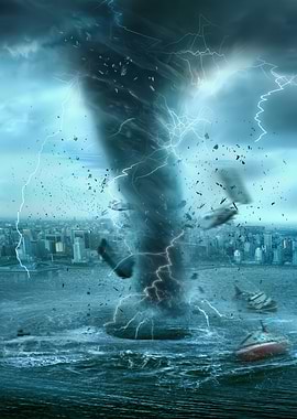 Tornado over City and Ocean
