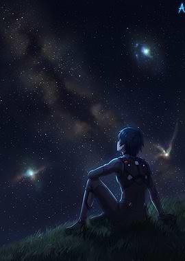 Anime Boy Gazing at Starry Night