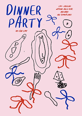 Dinner Party Illustration with Food Elements