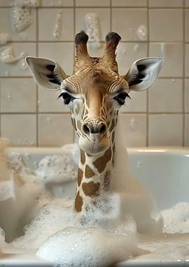 Giraffe in a bubble bath