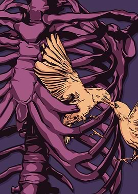 Birds in Ribcage Illustration