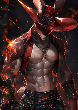 Muscular Rabbit Warrior in Red Hat
