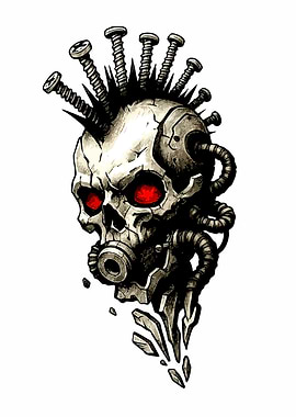 Cyberpunk Skull with Screws and Gasmask