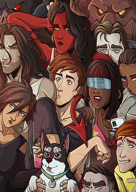 Crowded Cartoon Character Group Illustration