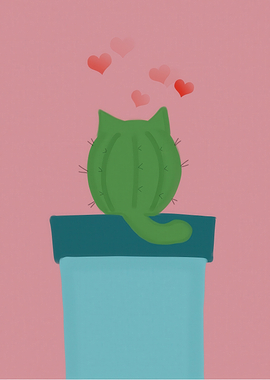 Cactus Cat in Pot with Hearts