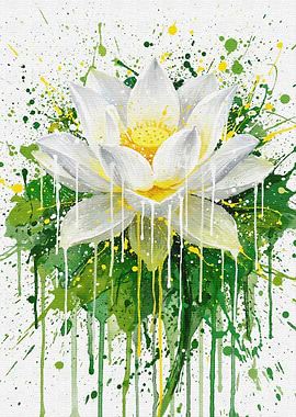 White Lotus Flower with Paint Splatters