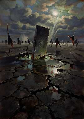 Desolate Landscape with Stone and Flags