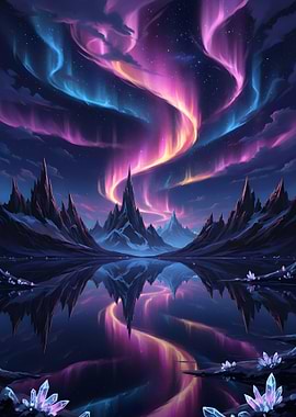 Aurora Borealis over Mountain Lake