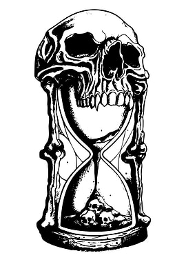 Skull Hourglass Black and White Art