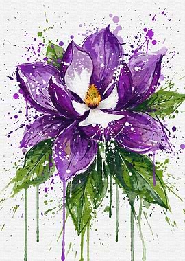 Purple Magnolia Watercolor Splatter Art