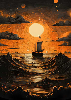 Sailing Ship at Sunset