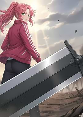 Anime Isekai Pink Haired Girl with Oversized Sword