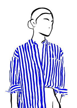 Minimalist Fashion Illustration: Blue Striped Shirt
