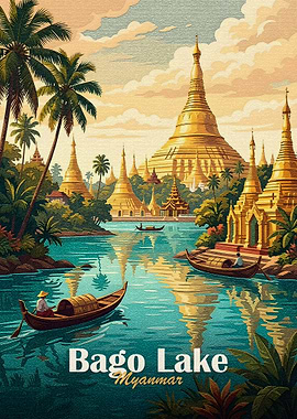 Bago Lake, Myanmar Travel Poster