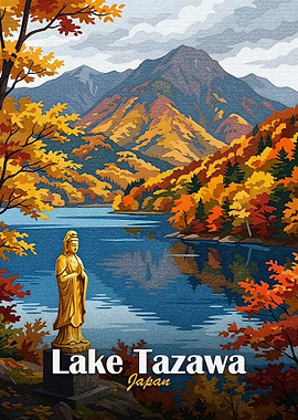 Lake Tazawa Japan Autumn Landscape Poster