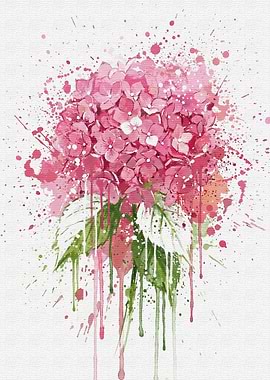 Pink Hydrangea Watercolor Splatter Art