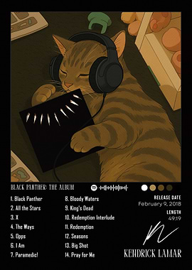 Cat Listening to Black Panther Album