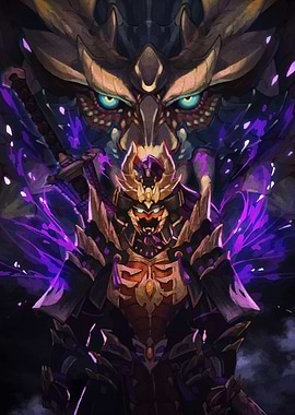 Samurai and Dragon Digital Art