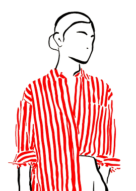 Minimalist Fashion Illustration: Red Striped Shirt