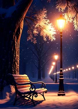 Winter Park Bench at Night