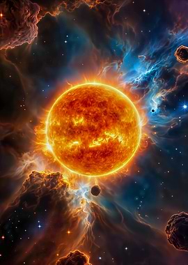 Fiery Sun in Nebula Space