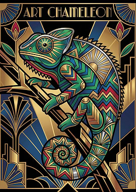 Art Deco Chameleon Illustration