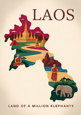 Laos Travel Poster: Land of Elephants