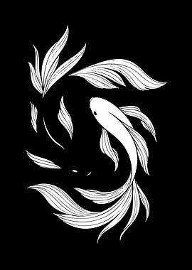Elegant White Fish on Black Background