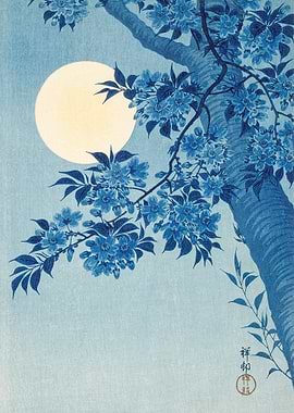 Blue Blossom Tree and Moon