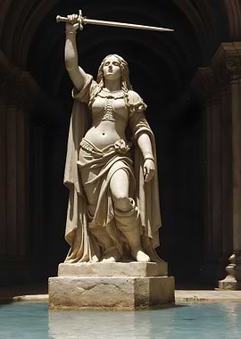 Warrior Princess Statue with Sword Raised High