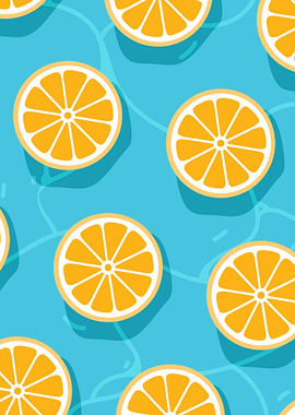 Orange Slices in Blue Water Pattern